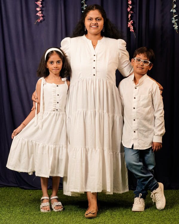 Starry White Long Mother Kids Twinning