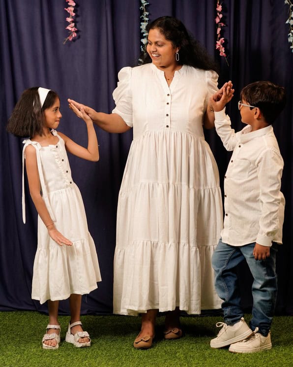 Starry White Long Mother Kids Twinning