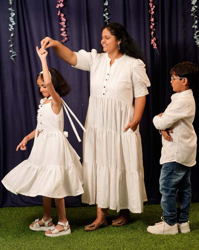 Starry White Long Mother Kids Twinning