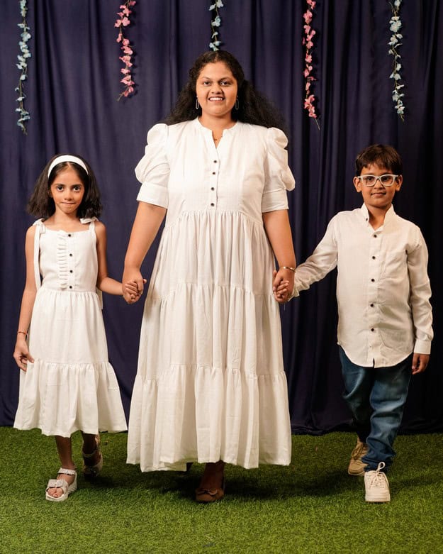 Starry White Long Mother Kids Twinning