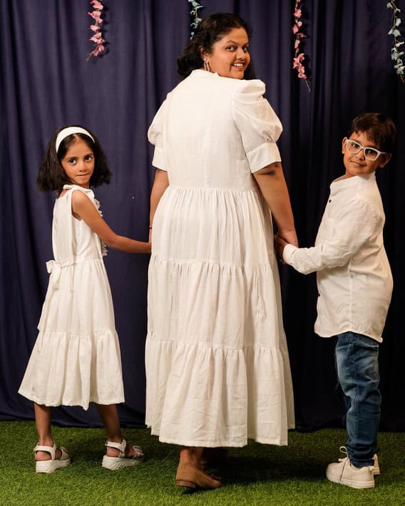 Starry White Long Mother Kids Twinning
