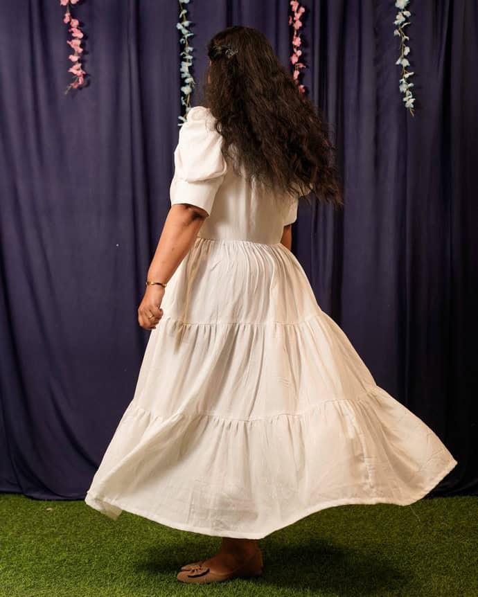 Starry White Long Nursing Dress