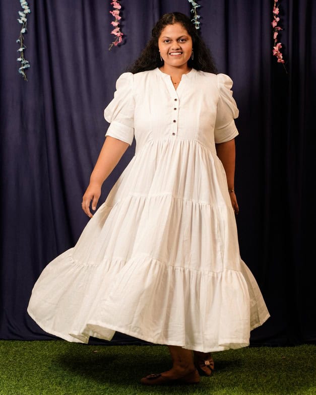 Starry White Long Nursing Dress