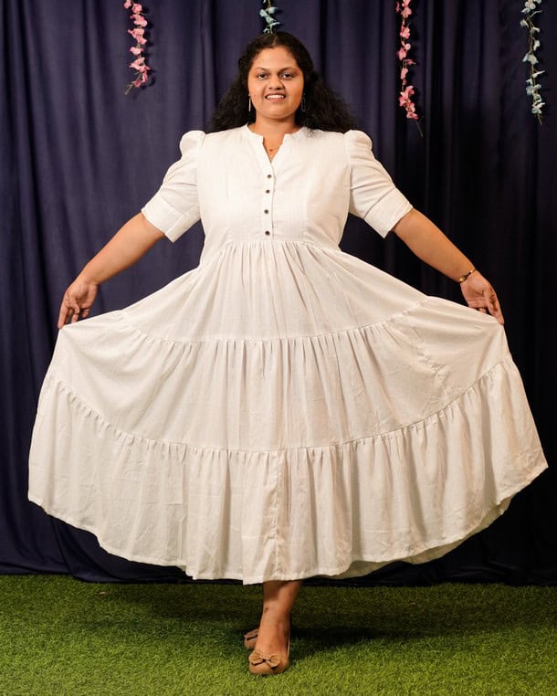 Starry White Long Nursing Dress