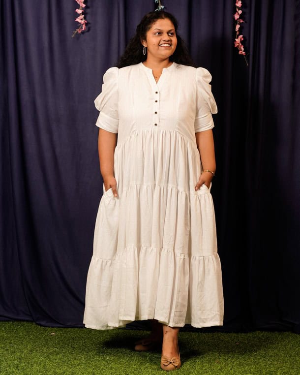 Starry White Long Nursing Dress