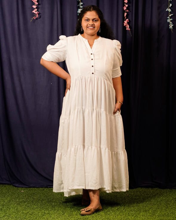 Starry White Long Nursing Dress