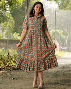 Caramel Long Frill Shirt Dress