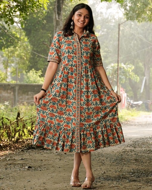 Caramel Long Frill Shirt Maternity Dress Main image