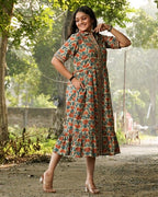 Caramel Long Frill Shirt Dress