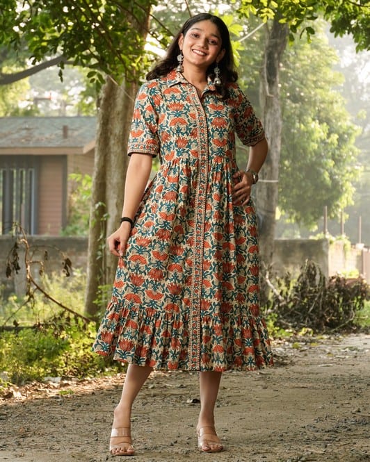 Caramel Long Frill Shirt Dress Main image