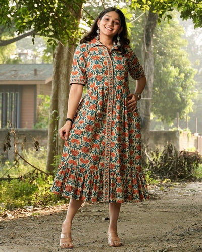 Caramel Long Frill Shirt Dress