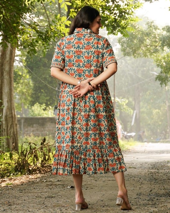 Caramel Long Frill Shirt Dress