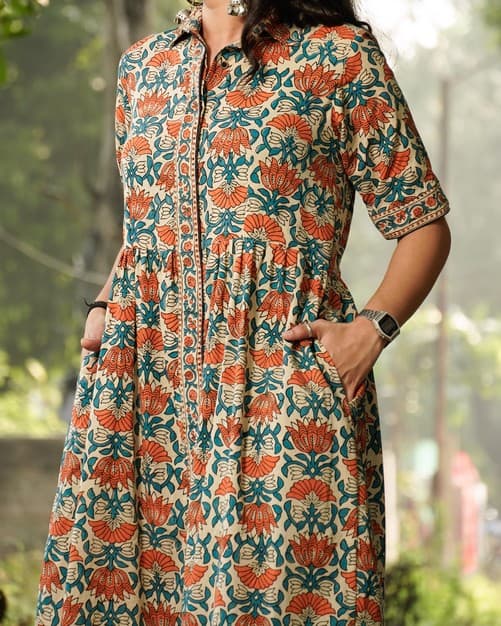 Caramel Long Frill Shirt Dress