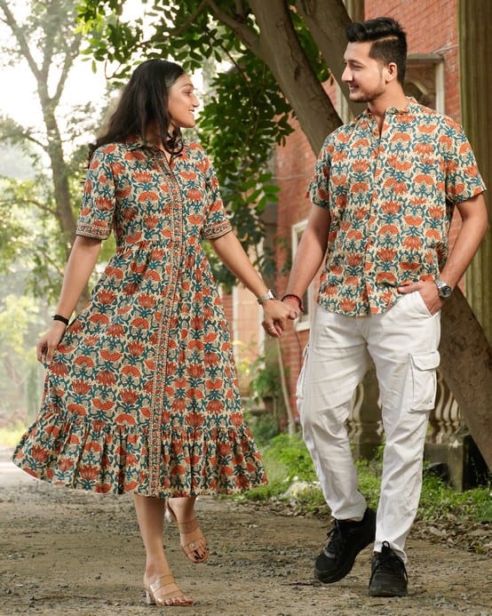 Caramel Long Frill Shirt Dress Family Set