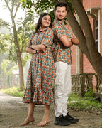 Caramel Long Frill Shirt Dress Couple Set
