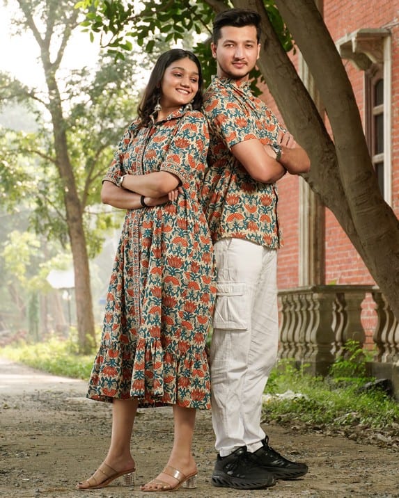 Caramel Long Frill Shirt Dress Family Set