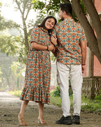 Caramel Long Frill Shirt Dress Family Set