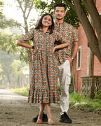 Caramel Long Frill Shirt Dress Couple Set