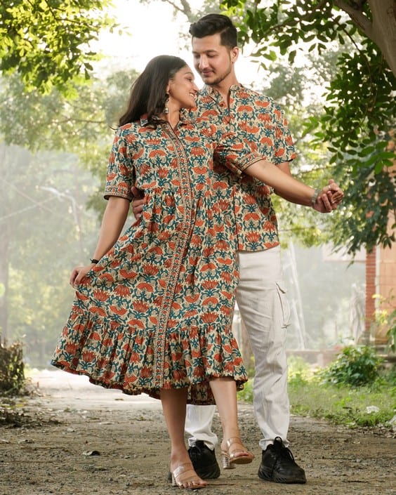 Caramel Long Frill Shirt Dress Family Set