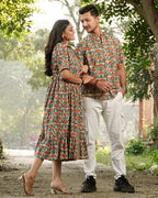 Caramel Long Frill Shirt Dress Couple Set
