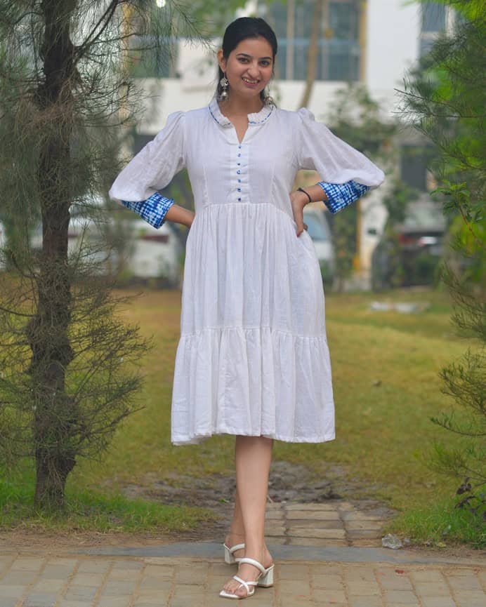 White Shibori Short Nursing Dress