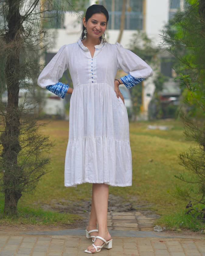 White Shibori Short Dress