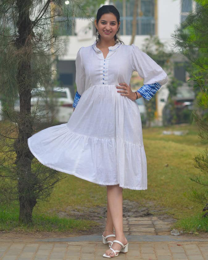 White Shibori Short Nursing Dress