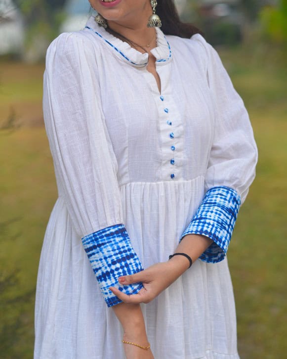 White Shibori Short Dress
