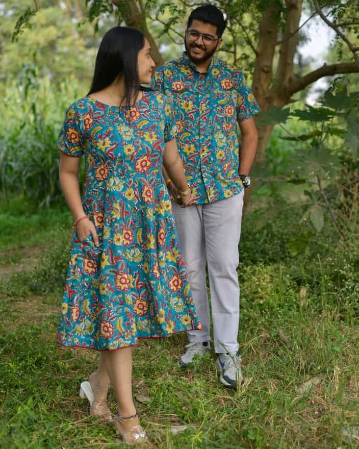 Turquoise Floral Couple Set
