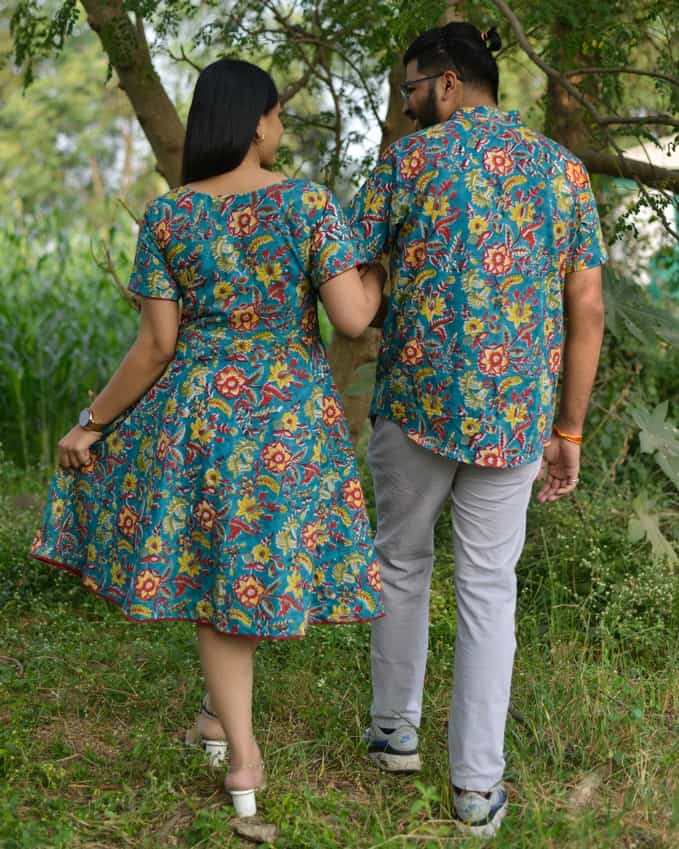 Turquoise Floral Couple Set