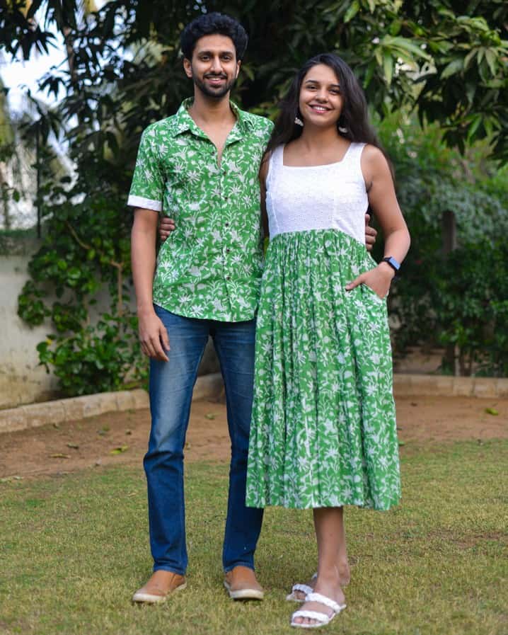 Emerald Green Cutwork Couple Set