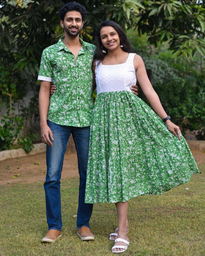 Emerald Green Cutwork Couple Set