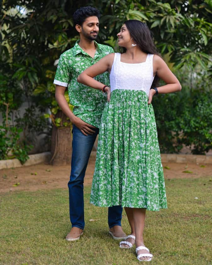 Emerald Green Cutwork Couple Set