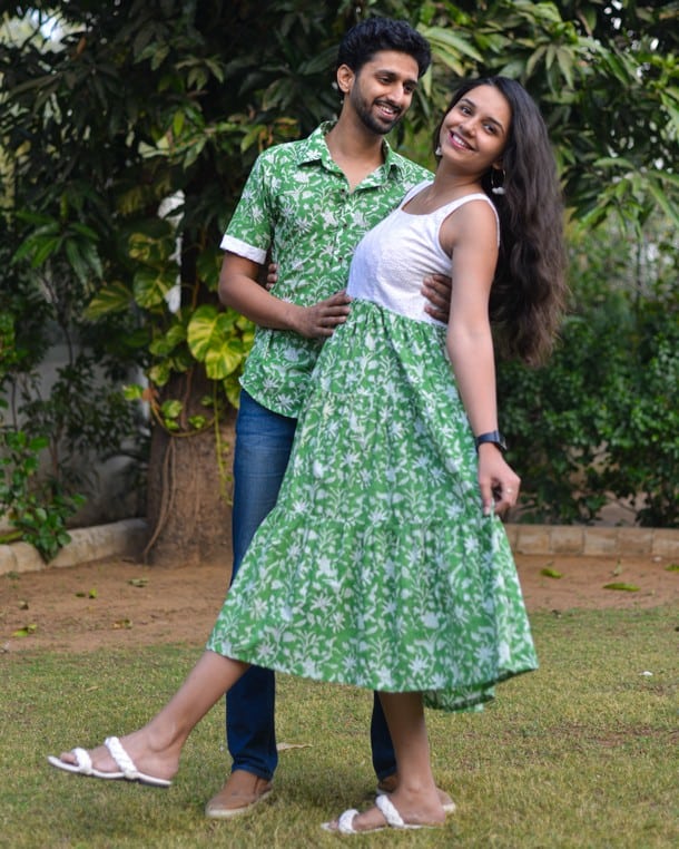 Emerald Green Cutwork Couple Set