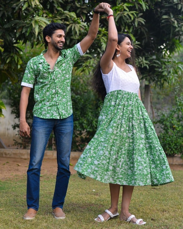 Emerald Green Cutwork Couple Set