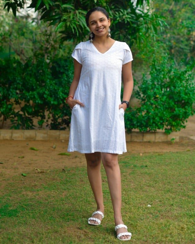 White Cutwork Short Dress