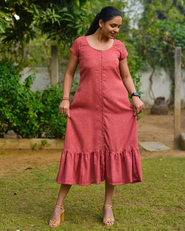 Pink Checkered with sleeves Dress