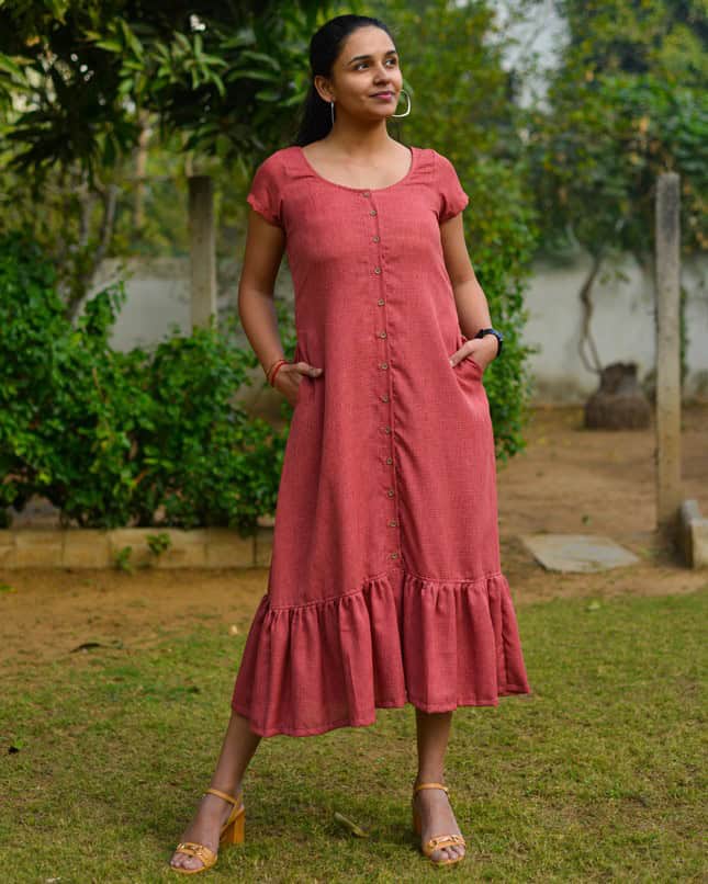 Pink Checkered with sleeves Dress