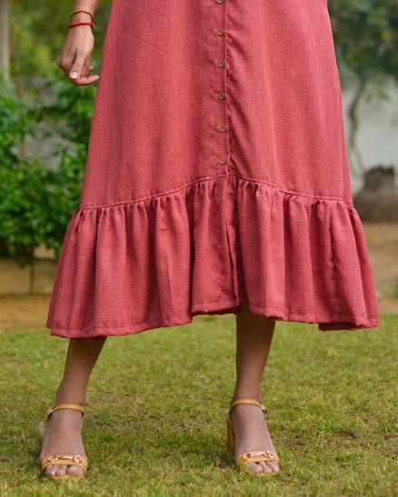 Pink Checkered with sleeves Dress