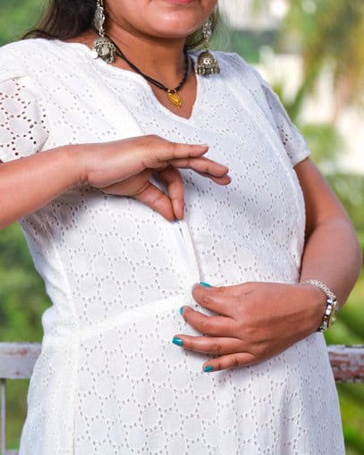 White Cutwork Short Nursing Dress