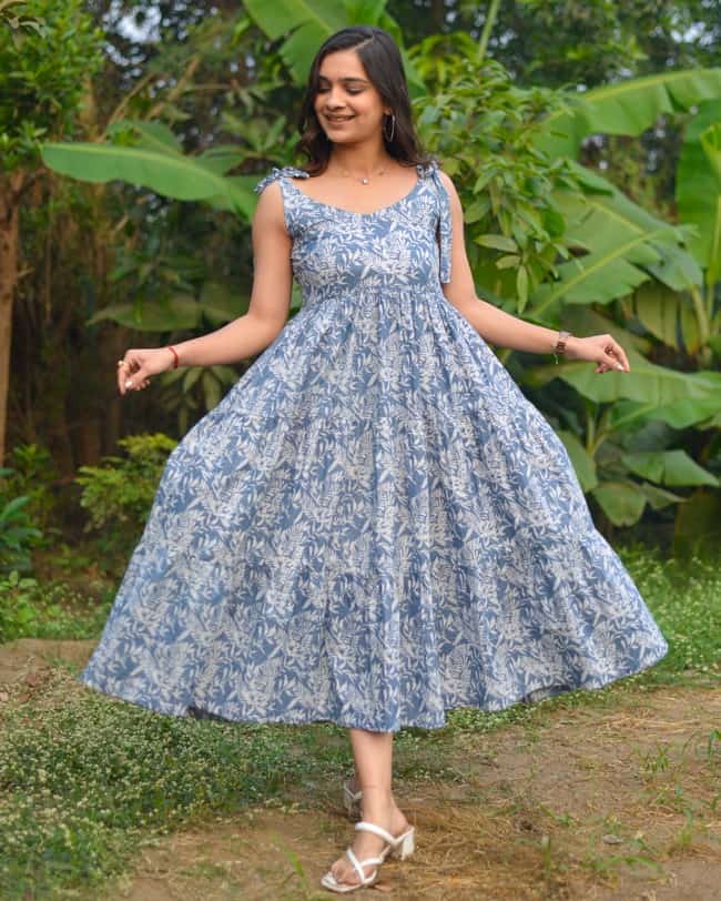 Grey Forest Tie Up Dress