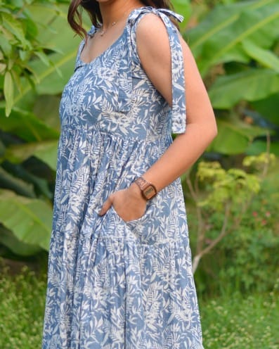 Grey Forest Tie Up Maternity Dress