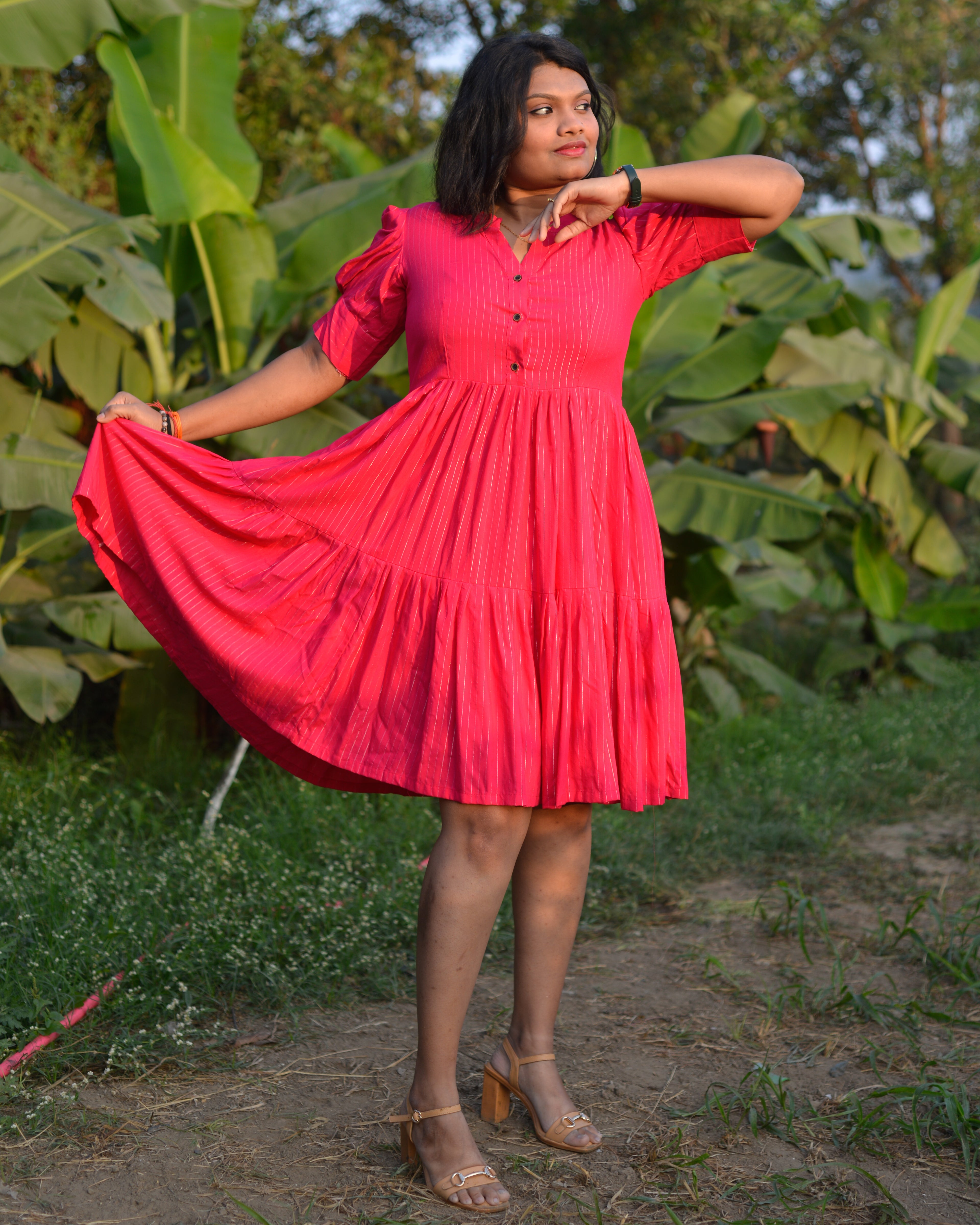Starry Hot Pink Short Plus Size Dress