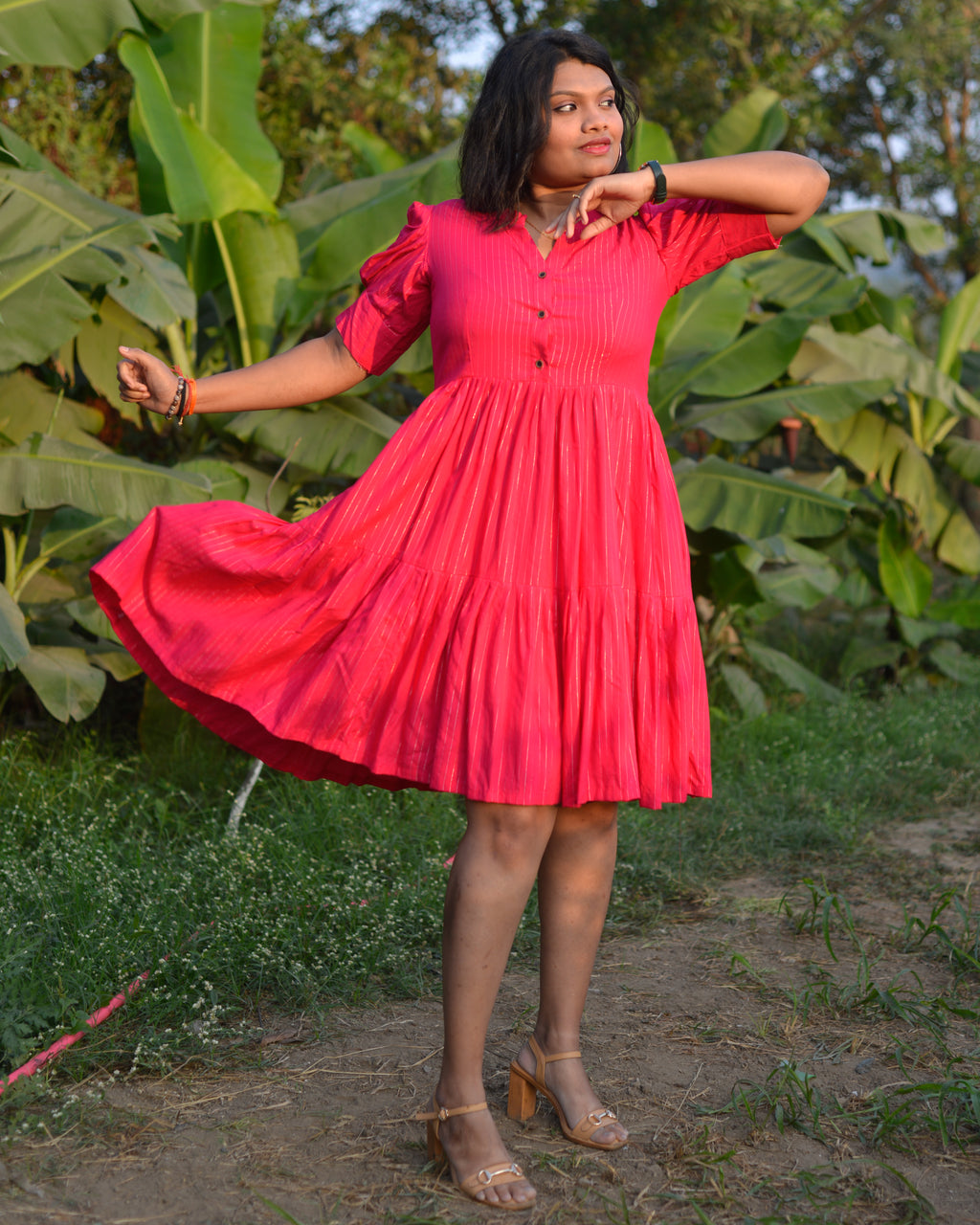 Starry Hot Pink Short Plus Size Dress