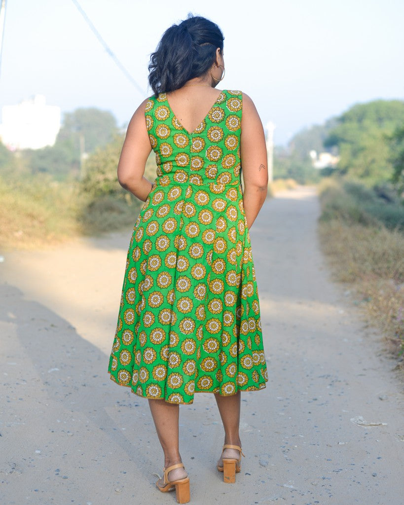 Green Pinwheel Skater Dress