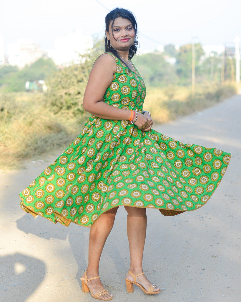 Green Pinwheel Skater Dress