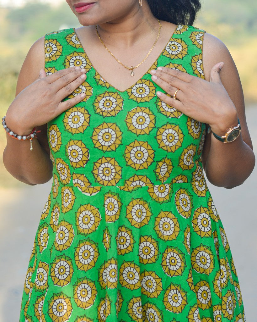 Green Pinwheel Skater Dress