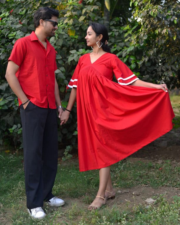 Cherry Red Empire Couple Set