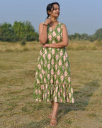 Green Kitty Long Frill Maternity Dress