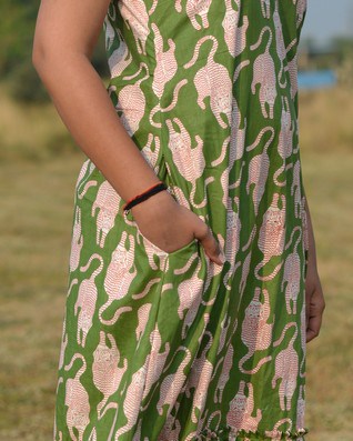 Green Kitty Long Frill Maternity Dress